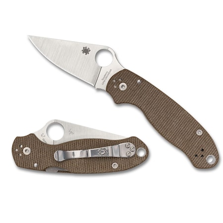 Spyderco 2024 Spyderco Reveal 14, Para 3 Brown Canvas Micarta Cpm Cru-Wear, Plain Edge SPY-C223MPCW
